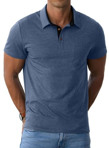 PrinStory Poloshirts Herren Kurzarm Polo Shirts Kontrastfarbe T Shirt Mit Brusttasche