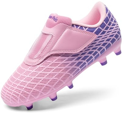 DREAM PAIRS Boys Girls Soccer Cleats Firm Ground Kids Youth Athletic Outdoor Football Shoes,Size 12 Little Kid,Pink/Purple,KKUMSO2510