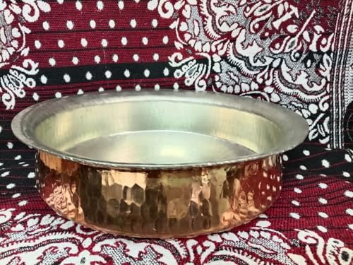 Lalit Kishori Utensili da cucina con rivestimento in stagno di spessore pesante, rame martellato Lagan Handi con coperchio (rame, 2 litri)