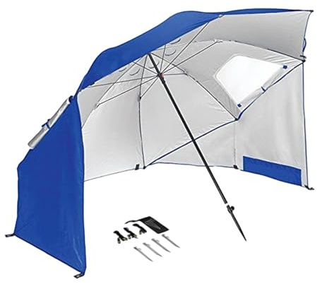 Jiuvaso Ombrellone da Spiaggia Leggero, Portatile, Traspirante, Multifunzionale, 210 cm, per Picnic, Giardino, Campeggio all'aperto, Blu
