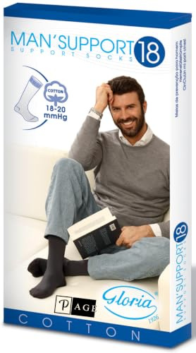 Gloria Med MAN SUPPORT 18 Calze a Compressione Graduata da Uomo, 18-20 mmHg, Cotone, Poliammide ed Elastam, Taglie 36-47