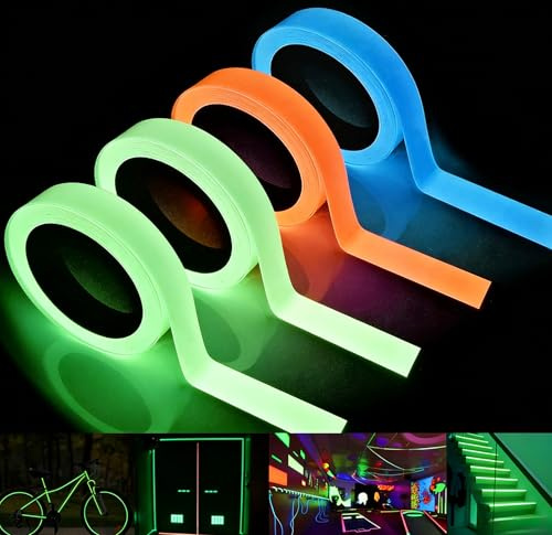 DAJMAIEZ 4 Rollos Cinta Reflectante Adhesiva, 10 mm x 5 m Cinta Fluorescente Adhesiva, Cintas Adhesivas Reflectante Impermeable para Exteriores, fiestas y escenarios