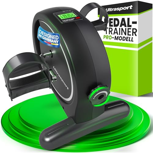 Ultrasport trampcykel för hemmabruk, CE-certifierad, med halkfri matta och rem | Extra tyst arm- och bentränare för sittande träning | Skrivbordscykel och bordscykel för seniorer
