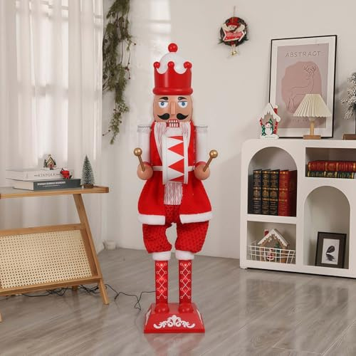 AFAGUEEUPD Adorno navideño Grande de Soldado Cascanueces de 160 cm (5,25 pies), Equipado con Luces y música, Brazo Que se balancea automáticamente para Navidad, jardín, césped o Porche. C2