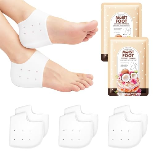 6 Pièces Protège Talon Silicone Respirant,2 Paires Masque Soin Pied,coussinets de Talon Pour Femmes et Hommes,Silicone Respirant Protège Talons,Chaussettes Hydratantes