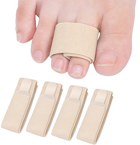 Sumifun 4 Stück Zehenbandage für kleiner Zehen gebrochen, Hammerzehen Zehen Schiene für Hammerzeh, Zehen Gebrochen Zehenkissen - Beige