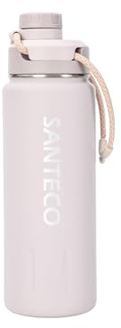 SANTECO Bouteille d'eau isotherme de 710 ml en acier inoxydable avec dragonne et bouchon à large goulot - Anti-fuite - Double paroi - Garde les boissons chaudes et froides pendant la randonnée et le