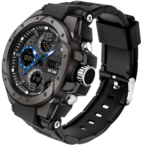 findtime Herren Militärische Digitale Sportuhr Große Anzeige Armbanduhr 5ATM wasserdichte mit Wecker Kalender Stoppuhr Chronograph Rot