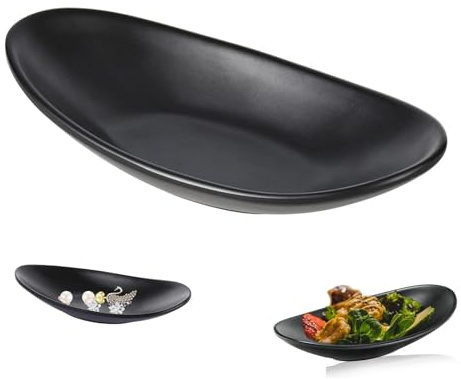 MaoNativey Bandeja Negra Ovalada para Llaves – Plato Decorativo para Anillos y Joyas, Cuenco Organizador para Entrada o Mesita de Noche, Bandeja para Baratijas y Pequeños Objetos