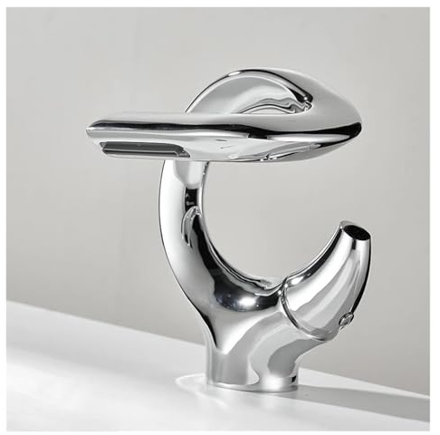 CYBSFKJ Grifo de lavabo de diseño, grifo mezclador de agua fría y caliente en cascada for lavabo de baño de latón, grifo mezclador negro cromado con grúa de un solo mango(Plated color)