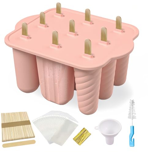 Ice Lolly Moulds 9 Pieces Ice Cream Moulds, Homemade Popsicle Molds, BPA Free Silicone Ice Pop Maker, with 100 Sticks, 100 Bags, 100 Sticks, Funnel, Brush