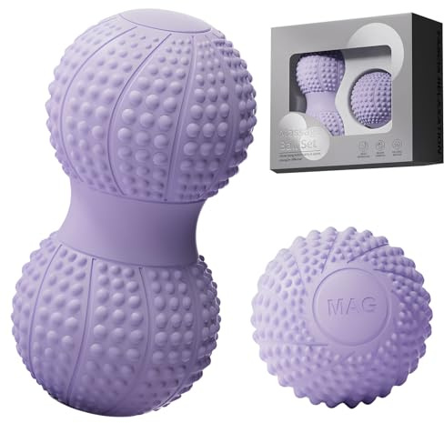 Juego de 2 bolas de masaje para entrenamiento de fascia, bola de masaje doble para entrenamiento de fascia, bola de masaje doble, eficaz para relajar los músculos tensos para piernas, pies, manos (A)