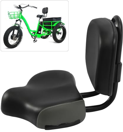 Sella per bicicletta con schienale, Sella per triciclo di ricambio larga ergonomica, regolabile 0-12 cm di altezza, imbottitura in PU comoda, sedile in acciaio universale per citybike e-bike MTB