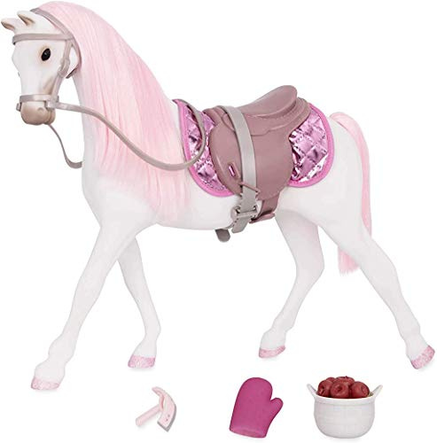 Glitter Girls - Schimmernde Farben - 36 cm Norwegerpferd - Rosa Mähne & Schweif, Pferdeleckereien - Pferdebürste & Schaber für Pferde - 36 cm Puppen-Zubehör - 3 Jahre +
