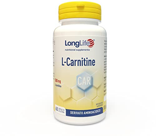 LongLife® L-Carnitine | Integratore di L-carnitina da 500mg | Derivato aminoacidico | Energia e performance fisica | Fino a 2 mesi di trattamento | 60 capsule | Halal, kosher e senza glutine
