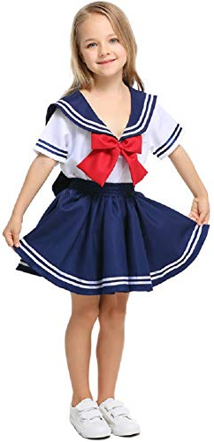 LOLANTA Kids Sailor Suit, Japanese School Girl Uniform, Halloween Carnival Anime Cosplay Costume (10-11 years, girl)