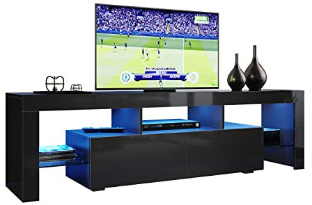 ELEGANT 1600mm Modern High Gloss TV Cabinet for up to 65 TV with Ambient Light for Living Room Furniture Black TV Stand Unit with RGB LED Lights