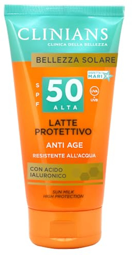 CLINIANS | Latte Protettivo Anti Age SPF50, con Acido Ialuronico, 150mL
