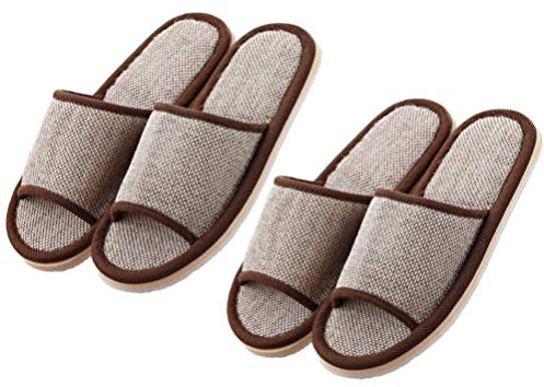 EXCEART 2 Paires de Pantoufles pour La Maison en Coton Et Lin Intérieur Extérieur Chaussures à Bout Ouvert Chaussures de Sol Pantoufles pour Femmes Hommes Taille 40-43