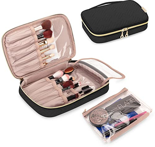 Yarwo Kosmetiktasche Organizer für Pinsel Set, Make Up Tasche für Kosmetikpinsel (bis zu 24 CM), Make-Up Pinsel Aufbewahrung Tasche (OHNE KOSMETIK ZUBEHÖR ENTHALTEN), Schwarz