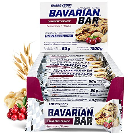Energybody Bavarian Bar Haferriegel Cranberry-Cashew 24x50g | Energieriegel als Oatsnack, Powerriegel Flapjack als Sportnahrung, Kohlenhydrate Riegel