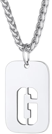 Richsteel Halskette Herren Kette Männer mit Buchstaben A-Z Silber Anhänger | Kette Buchstaben 55+5cm Anhänger für Herren Dogtag Namenskette Partnerkette mit Geschenkebox Personalisierbar Gravuren