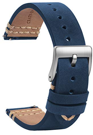TStrap Leder Uhrenarmband 20mm - Weich Schwarz Quick Release Uhrenarmbänder Ersatz - Sport Uhrenarmband für Herren Damen - Smartwatches Armband Haspe Schließe - 18mm 19mm 21mm 22mm