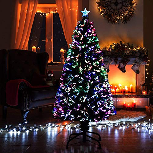 New Christmas Tree X-Mas Tree Fiber Optic Color Changing Multi Colour Led Lights With Star Free Standing Indoor Tree Lights XMAS Gift (6 FT)