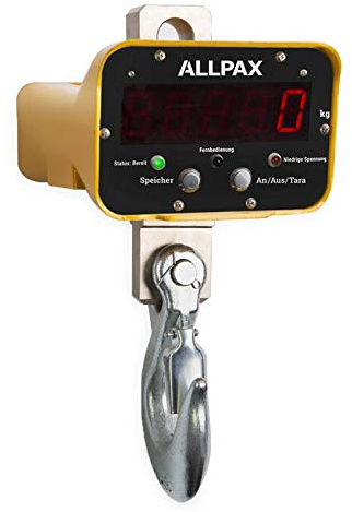 Allpax Kranwaage ECO 5 mit Fernbedienung - Wägebereich bis 5.000 kg - Akku 6V / 4,5 Ah - Industriewaage, Hakenwaage, Hängewaage