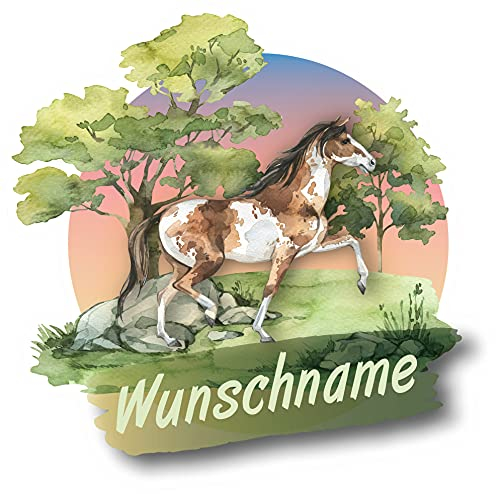 Samunshi® Pferd Wandtattoo Türschild mit Name personalisierbar Kinderzimmer Türaufkleber Baby Wandaufkleber 90 x 90cm Pferd
