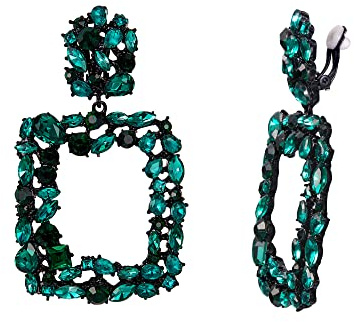 EVER FAITH Strass Rechteck Ohrclips Geometrische Statement Tropfen Ohrringe Clip-on für Damen Mädchen Schillernde Grün