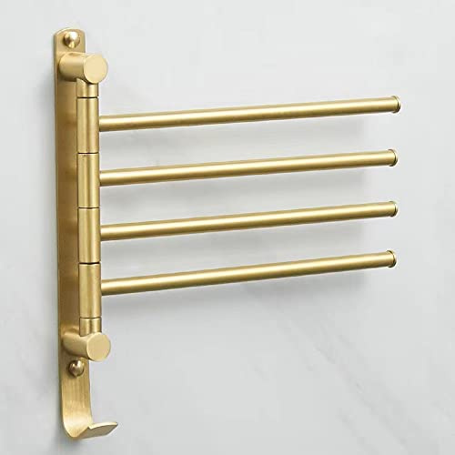 LANMOU Vintage Antik Messing Bad Handtuchhalter Wandmontage, 180° Drehung Handtuchstange mit 4 Schwing Armen Retro Gold Badezimmer Badetuchhalter mit Handtuchhaken