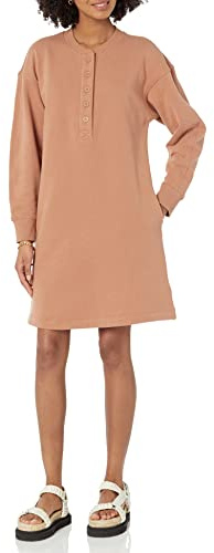 Amazon Essentials Vestido Tipo Sudadera de Punto Henley (Disponible en Tallas Grandes) Mujer, Marrón Claro, XXL