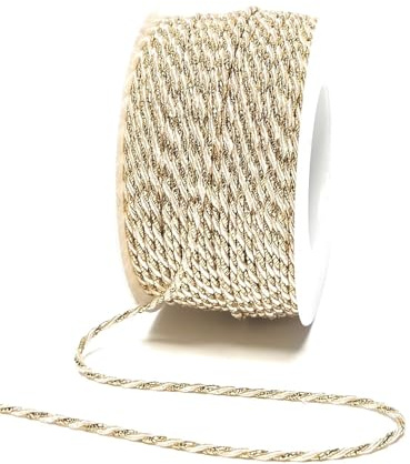 s.dekoda Kordel 50m x 2mm zweifarbig Creme - Gold Drehkordel Dekoband Kordelband Kordelschnur