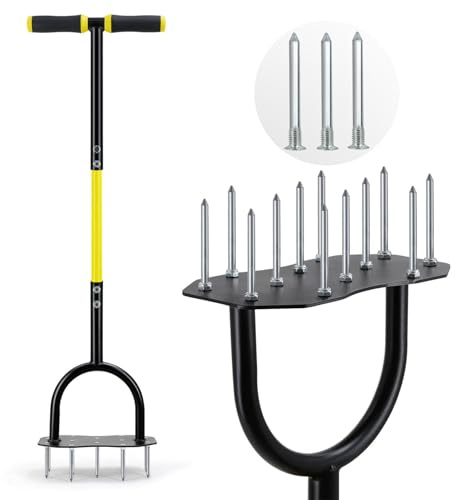 Jardineer Lawn Aerator Tool, Updated 36 Spike Aerator Lawn Tool with Longer Spikes, Pre-Assembled Manual Grass Aerator for Lawn Aeration, Soil Aerating