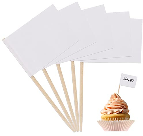 100 unidades de palillos de dientes vacíos banderas de queso marcador para cupcakes, banderas de etiquetado para fiestas, pasteles, alimentos, buffet, plato de queso, aperitivos blanco