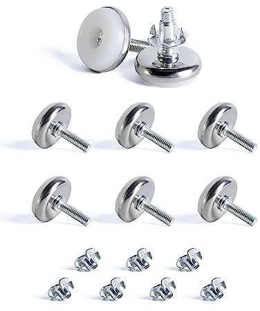 SPDYCESS 8 Stück M6 X 28MM Verstellfüsse Möbelfüße, Verstellbare Runde Nivellierfüße, Höhenverstellbarer Planierenfüße mit 8 Stück 4-zackigen Nutensteinen, für Schrank Schreibtisch Bett Beine