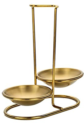 JISADER Supporto per cucchiaio in piedi Supporto per mestolo verticale Supporto per mestoli Cucchiaio scanalato per ristorante Hotpot, doppio giro d'oro