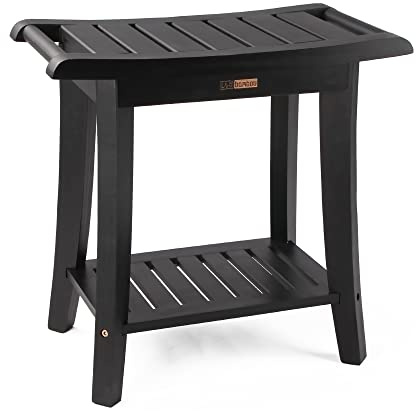 Bambus-Duschbank mit Ablage, Spa-Badestuhl für Badezimmer, Sitz oder Organizer für Wohnzimmer, Schlafzimmer und Garten – ideal für alle Altersgruppen, Unisex, ältere Menschen (wasserdicht, schwarz)