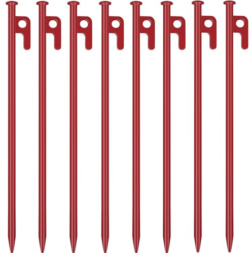Zeltheringe aus Stahl, robust, 30,5 cm, für Camping, unzerbrechlich und unflexibel, Rot, 8 Stück