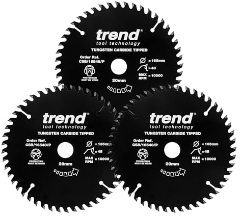 Trend Wood PTFE Circular Saw Blades, Triple Pack, 160mm Diameter, 20mm Bore, 48 Teeth, TCT, 2.2mm Kerf, 3 Pack, CSB/160/3PK/P | Triple Pack Of PTFE Coated TCT Circular Saw Blades For Clean Wood Cutting, 160mm x 20mm Bore, CSB/160/3PK/P
