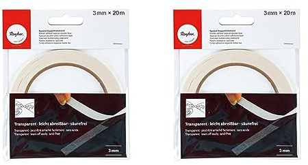 Rayher Hobby 30069000 Doppelklebeband, 3 mm breit, Rolle mit 20 m, hochtransparent, säurefrei, Montageband (Packung mit 2)