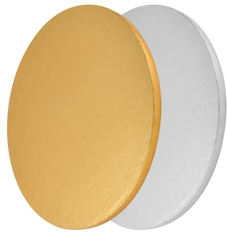 2 Stück Tortenunterlage Rund,13mm Rund Torten Unterplatten Ø 30cm,Wiederverwendbar Torten Unterplatten,Beschichtet Kuchenplatte,Cake Drum für Transport Kuchen und Torten Gold/Silber