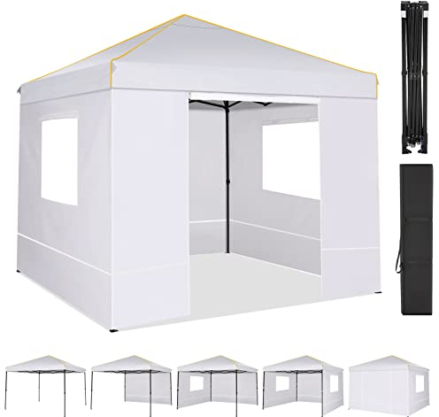 COBIZI Pavillon 3x3 Wasserdicht Stabil Winterfest, faltpavillon 3x3 mit 4 Seitenteilen, Mesh-Fenster gegen Insekten 100% wasserdicht und UV 50+ tragbares Tragbarkeit Gartenpavillon, Weiß