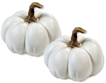 Polyresin Kürbis weiß 12 x 9cm - 2 Stück Tisch-Deko Herbst wie echt Pumpkin Halloween Dekofigur