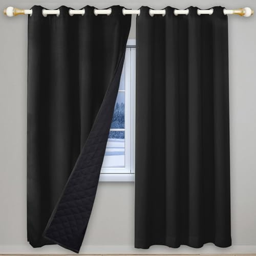 ZJXSNEH To Resist the Cold Insulation Air-Conditioning Curtains Panel Living Room 100% Blackout Curtain Eyelet Heat Blocking Winter Keep Warm Thermal Window Drapes(1PC,120 x 110cm)