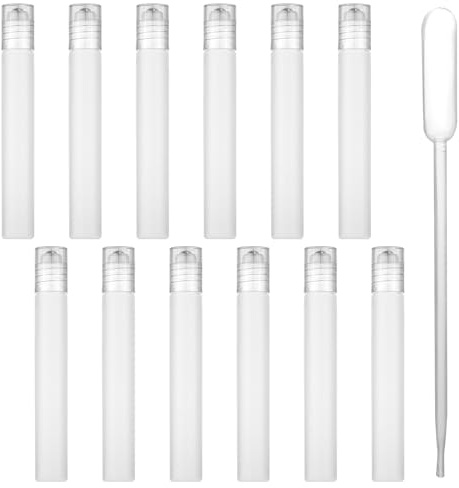 12pcs Roller Bottles, 10ml Refillable Cosmetic Roller Bottles with Dispenser Tube Essential Oil Roller Potable Roller Ball Perfume Bottle with Lid for Travel