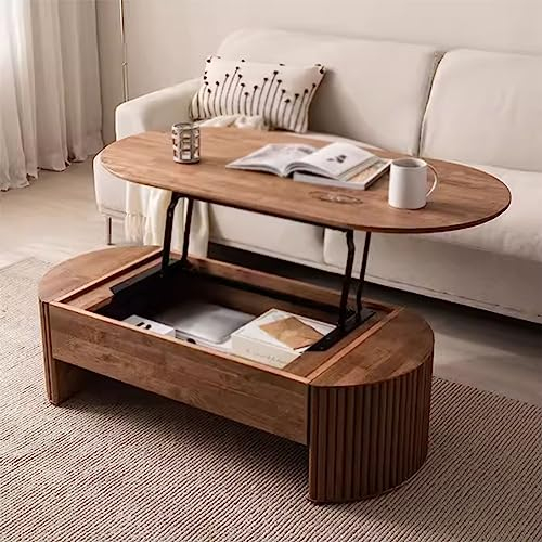 PRUJOY Couchtisch, verstellbarer Holz-Couchtisch, Aufbewahrungstisch für Wohnzimmer, kleiner Stauraum, leicht reinigbar (120 * 65 * 42cm)
