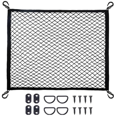 Cargo Net for SUV with Hooks, Adjustable Highly Elastic Storage Organizer Net for Car, Pickup Trucks,Mesh Organizer 2.6'x2' Stretches to 5'x4',Road Trip Essentials Black