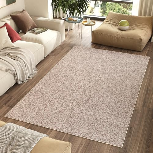 TAPISO Nizza Teppich Beige Einfarbig Melange Anti Rutsch Loop-Teppich Waschbar Wohnzimmer Schlafzimmer Büro Pflegeleicht ÖKO-TEX 300 x 400 cm